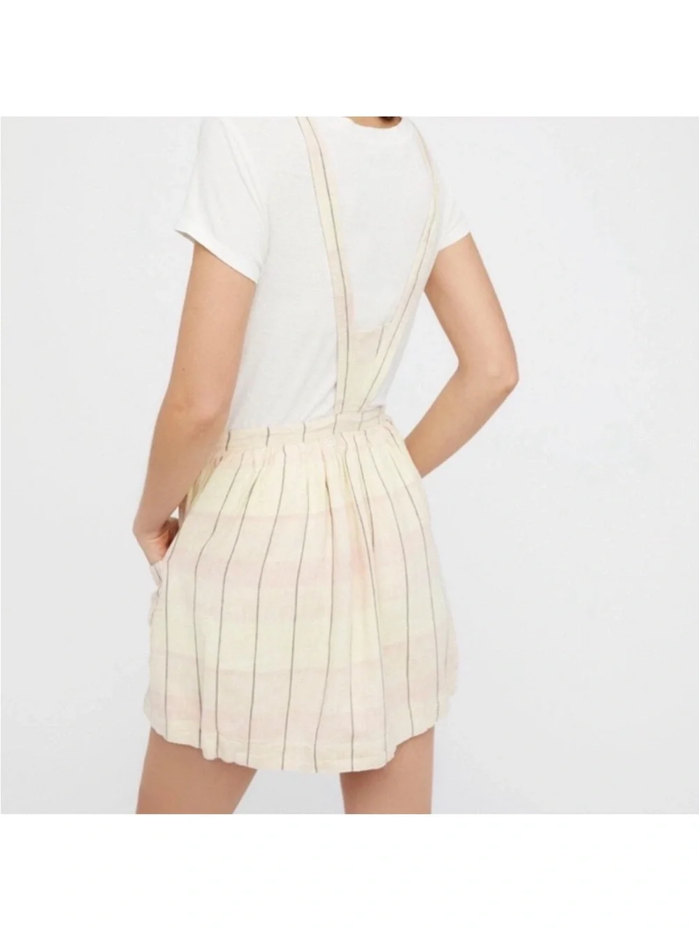 Free People Summer Breeze Suspender Skirt Plaid Ivory 0